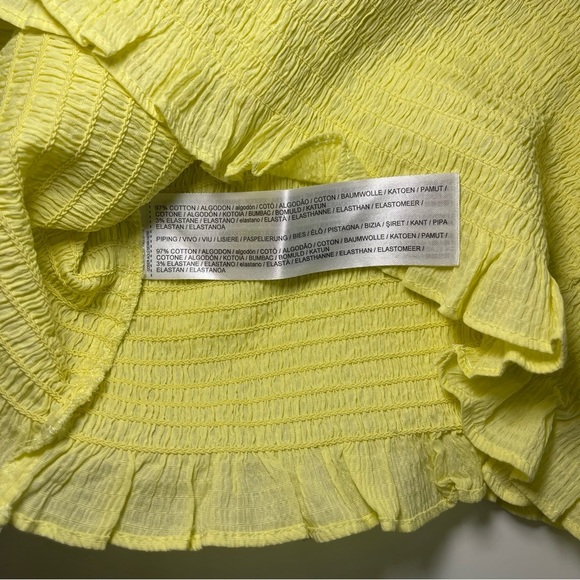 MNG Mango Women’s Butter Yellow Ruffle Smocked Off Shoulder Top NWT size XL - Picture 6 of 9